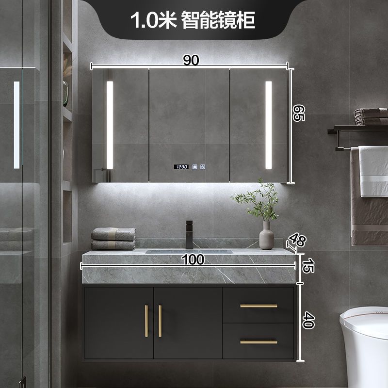 Placa de roca integrada cuenca gabinete de baño combinación de luz de lujo baño lavabo gabinete de mesa de lavado traje