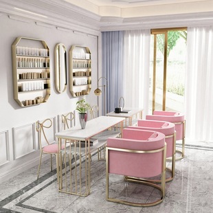 Nordic Double-layer Marble Nail Art Table and Chair suit Internet Popular Gold Single and Double Manicure Table Special Offer Iron Sofa Chair