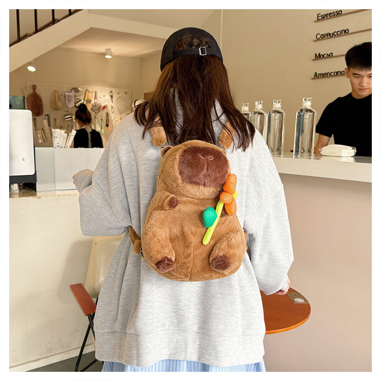 756g Weight Zipper Closure Type Single Shoulder Strap, Double Shoulder Straps Strap Type Shoulder Bag, Functional Backpack Bags Type Party, Street, Shopping Occasion Plush Material Women's Backpack Backpack Animal, Capybara Pattern All Seasons Season Unisex Gender Elegant, Streetwear Style Square Shape Animal Capybara Party Street Shopping Women's Backpack 14