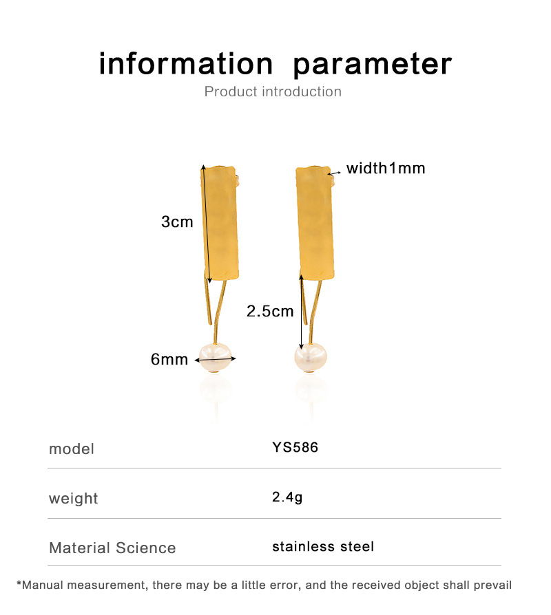 6g Weight Drop Earrings Classification 1 Pair Quantity 1 Pair Simple Style Rectangle Freshwater Pearl Titanium Steel Plating Drop Earrings