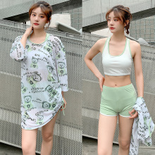 阳光少女分体游泳衣简约休闲运动泳衣泳裤两件套学生保守泳衣批发