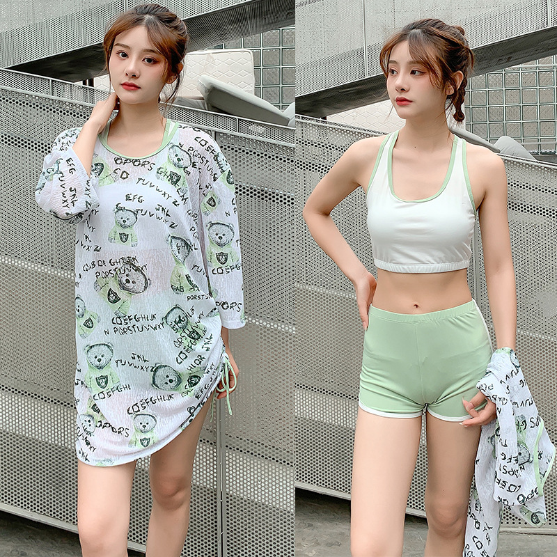 阳光少女分体游泳衣简约休闲运动泳衣泳裤两件套学生保守泳衣批发