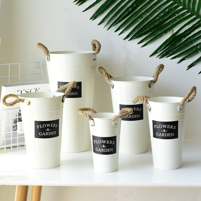 欧式铁皮花桶鲜花干花桶花店创意装饰插花筒花器客厅落地花瓶花盆