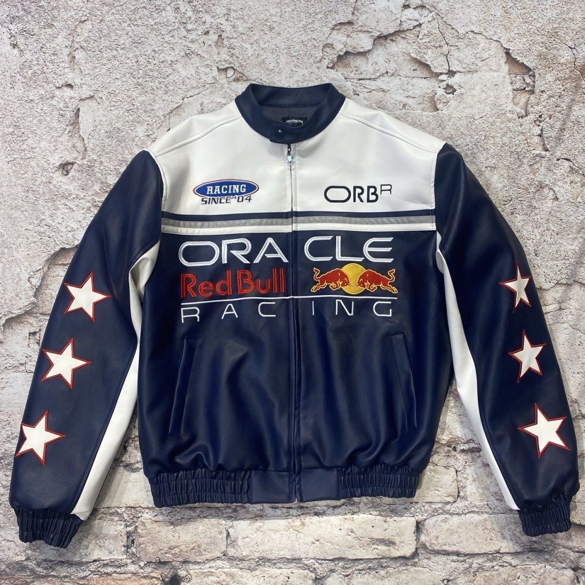 F1 Racing Jacket with American-Style Embroidery, Motorcycle Cotton Jacket, Vintage Cotton Coat, Red Bull F1 Embroidery, Full Motorcycle Jacket