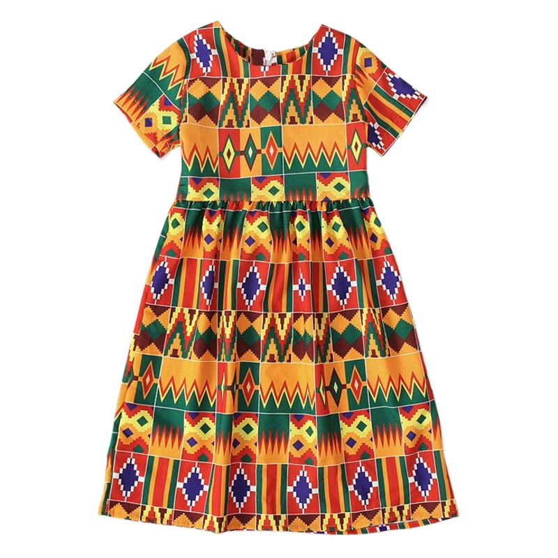 Cute Baby Children's European and American Girls African Bohemian Style Short-sleeved Long Dress Children's Clothing ins