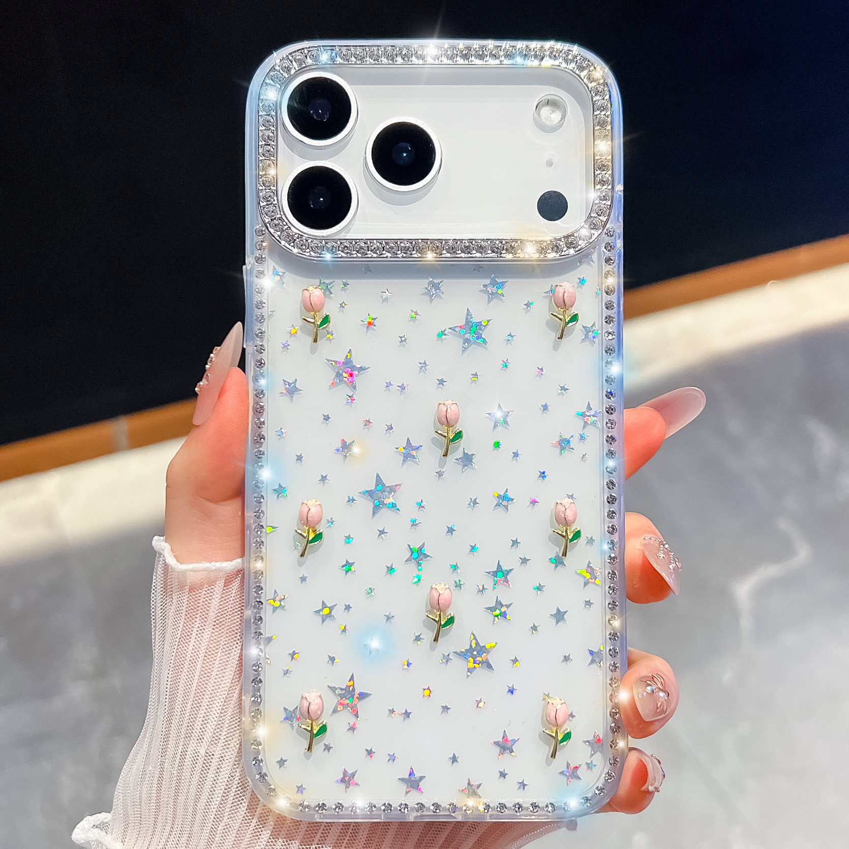 花朵闪钻新款适用苹果17promax手机壳iphone16防摔奢华闪粉保护套 - 8