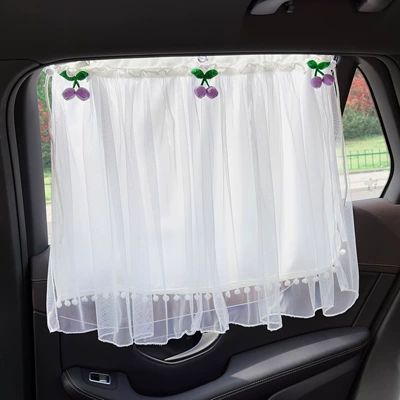 Cup Type Car Rear Seat – Car curtains - suction-cup-style-purple-cherry-corn-grid-double-layer-curtain-white