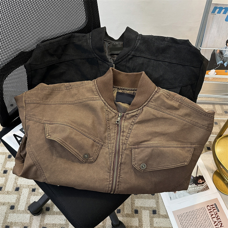 秋冬季美式复古做旧工装夹克宽松休闲夹棉保暖棒球服潮男外套