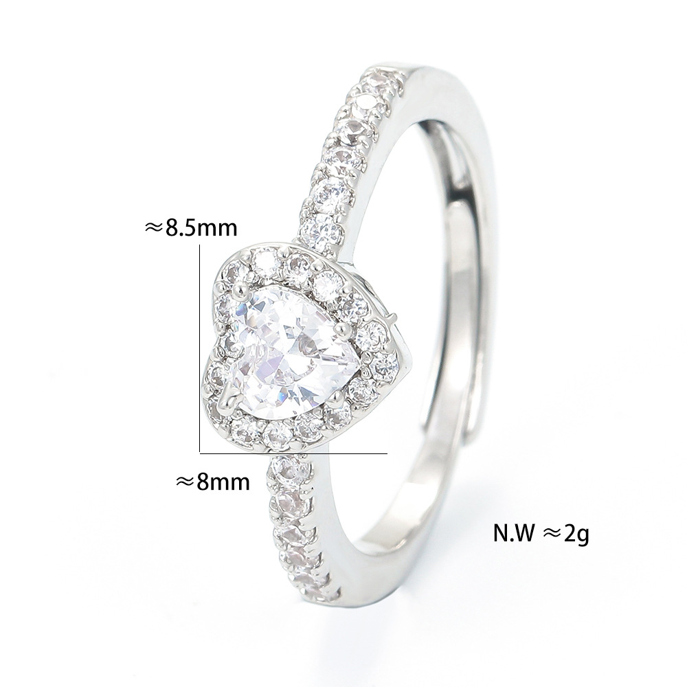 One Size Ring Size Holiday Occasion Copper Material Fashion Heart Shape Copper Rings Plating Inlay Zircon Copper Rings