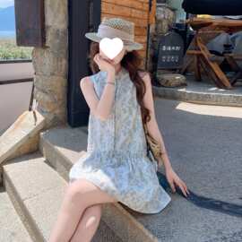 温柔无袖印花小个子连衣裙碎花2026夏季短裙法式气质背心子女薄纱