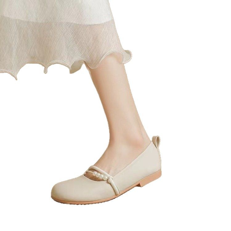 Round Toe French Pearl Mary Jane For Women Sole Little Style 2025 New Evening Gentle Soft Leather Shallow Mouth_vogvips.com