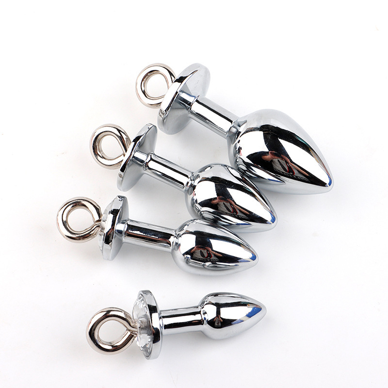 Metal Anal Plug with Diamond-Studded Pull Ring, Silver Aluminum Alloy, Wearable Design — detail image 18