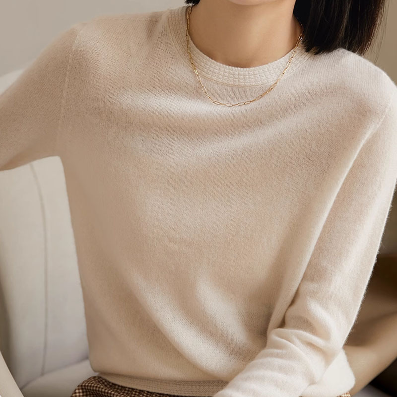 New Fashion Cashmere Slim-Fit Warm Knit Pullover Solid Color Crew Neck Sweater Versatile Top