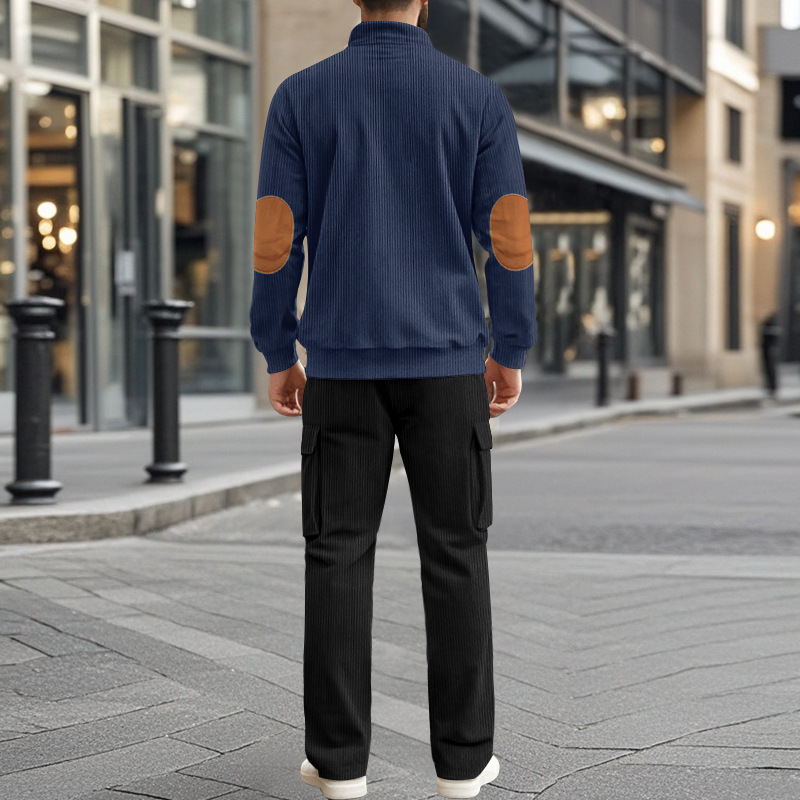Men's Corduroy Quarter-zip Pullover And Trousers Lounge Set_voghion.com