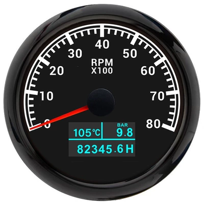 automobile instrument with oil pressure gauge, hour - 8000rpm-black-frame-black-base