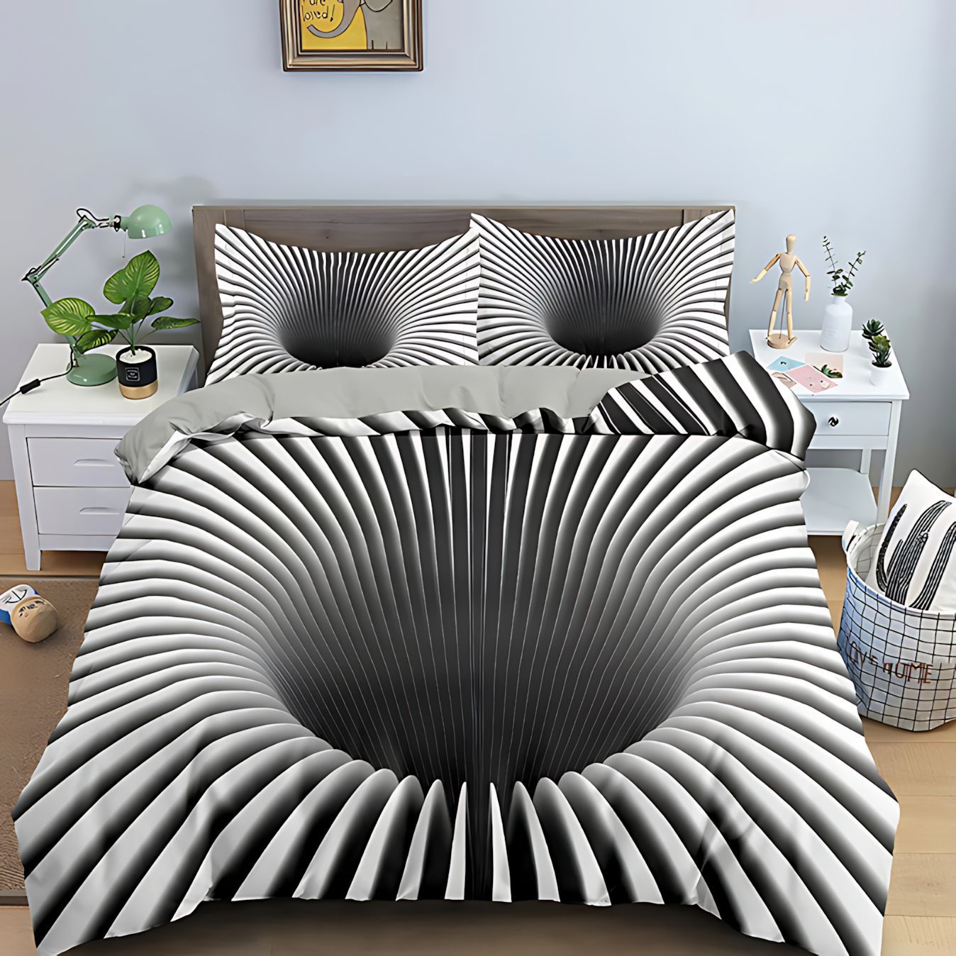 TEMU / JIT Abstract 3D Digital Printed Colchón Colchón Kit de ropa de cama para dibujar