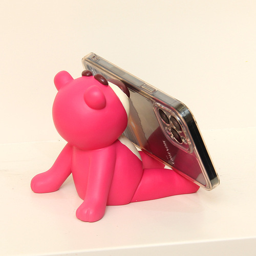 Creative Resin Strawberry Bear Mobile Phone Holder Desktop Cute Cartoon Ornament Tablet Stand Girly Heart Mobile Phone Holder Gift