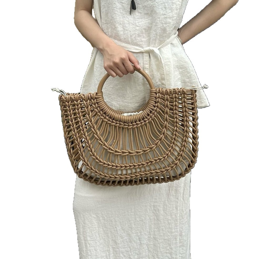 European And American Style 2026 Summer New Straw Bag, Handmade Woven Hollow Handbag, French Vacation Beach Bag For Women - Thumbnail 5