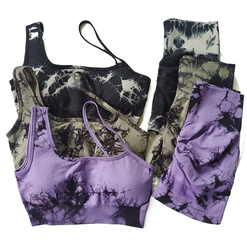 Cintura alta, cadera, melocotón, traje de teñido anudado deportivo, traje de yoga de hombro inclinado a prueba de golpes para mujer