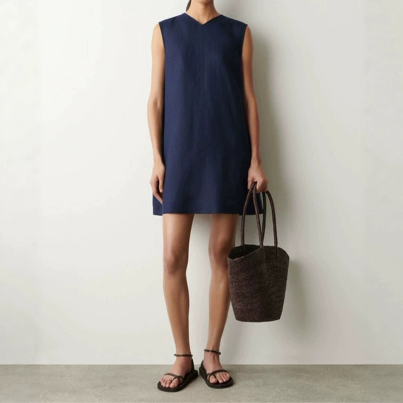 Cs Women's Standard Fit 100% Linen Sleeveless Straight Dress 2026 Summer New Product 1335486001 Cs Women's Standard Fit 100% Linen Sleeveless Straight Dress 2026 Summer New Product 1335486001