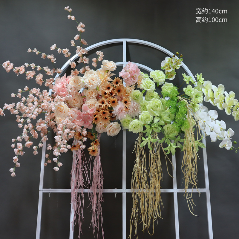 披露宴誕生日シミュレーション花芸装飾屋外結婚式布景絹花園芸壁掛けアーチ背景装飾花|undefined