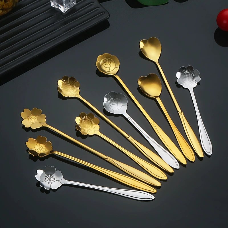 Нержавеющая сталь вишневый цвет маленькая ложка милая креативная сеть красная длинная ручка ложка кофе ложка смешивания мороженого мед десертная ложка