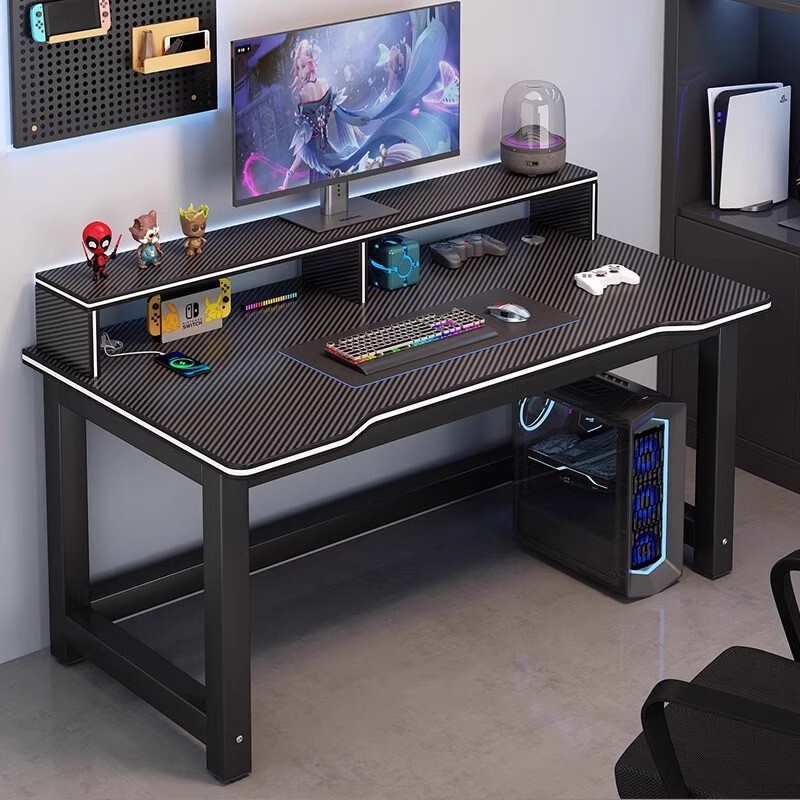 Double Computer Desk Desktop Student Desk Home Bedroom Study Desk Office Desk Carbon Fiber Simple E-Sports Table
