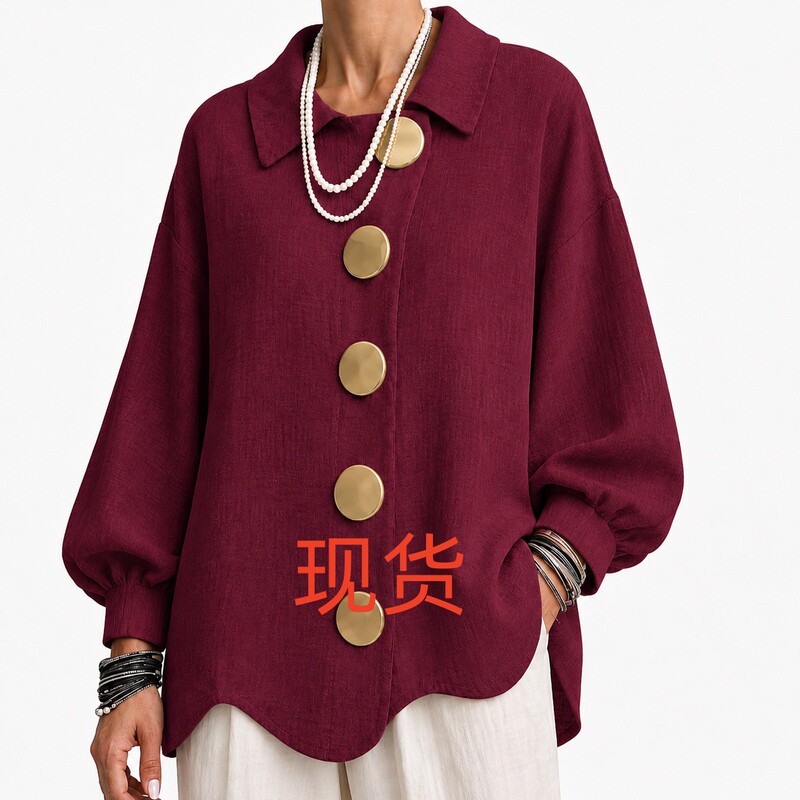 European and American cross-border women's clothing independent site Amazon TK vintage elegant cardigan with metal buttons long-sleeve shirt top European and American cross-border women's clothing independent site Amazon TK vintage elegant cardigan with metal buttons long-sleeve shirt top