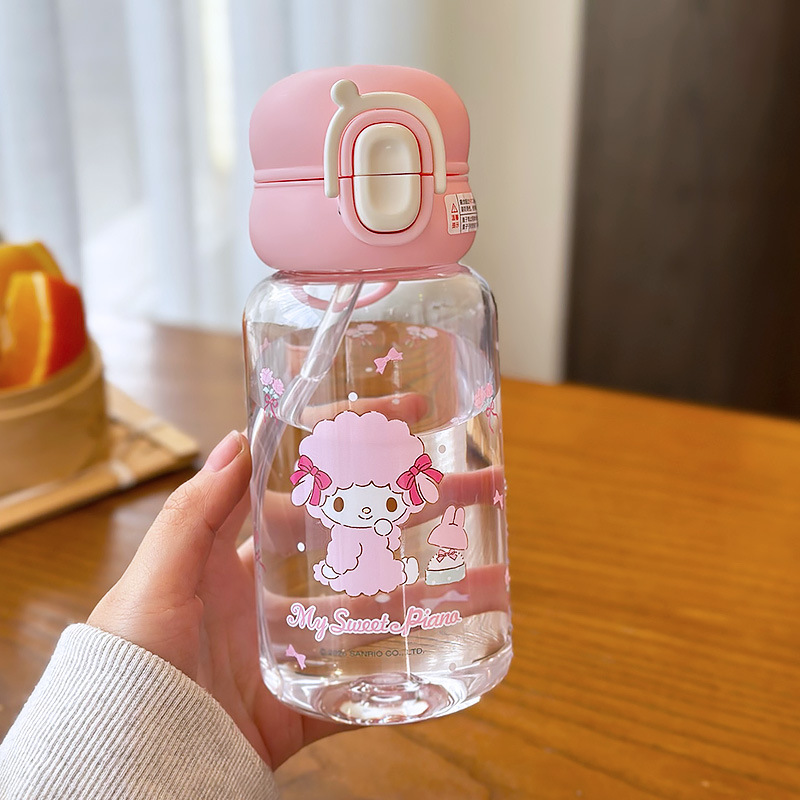 Sanrio tazas de agua para niños niñas lindas tazas de paja Kulomi tazas de plástico de gran capacidad especiales para estudiantes escolares