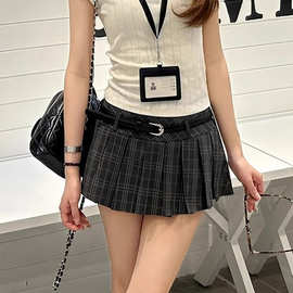 学院风格纹复古半身裙女春秋季新款低腰小个子迷你百褶A字短裙子