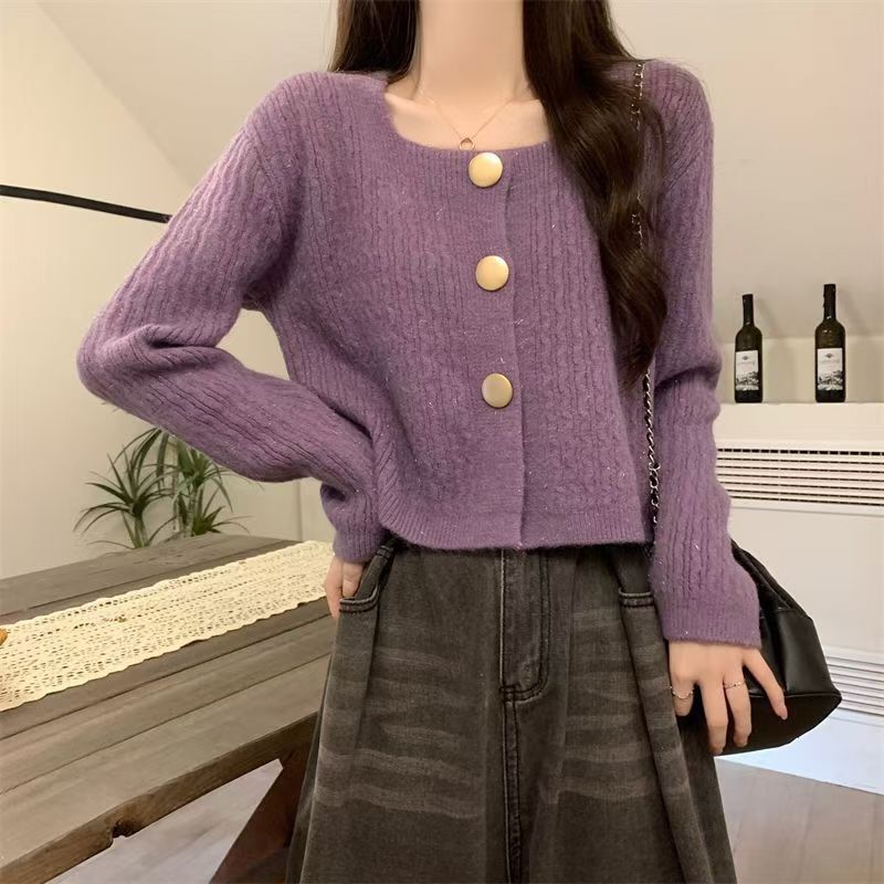 麻花毛衣外套女2025春秋新款宽松慵懒风复古短款长袖针织开衫上衣|undefined