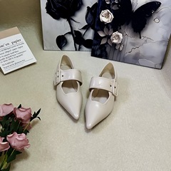 显瘦时髦小众尖头低跟单鞋女2025春款一字扣欧美复古低跟