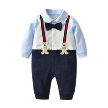 春秋季新款男宝宝休闲哈衣满月3百天1周岁长袖宴会绅士礼服爬服