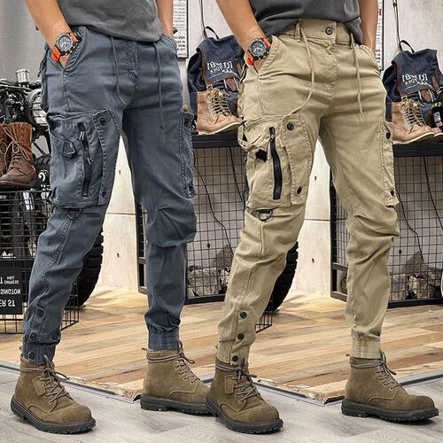 Men's straight-leg functional outdoor tactical casual pants with drawstring, suitable for spring and autumn, American style workwear.