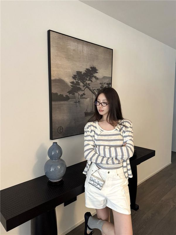 复古条纹内搭吊带背心女气质防晒薄款长袖开衫2025秋季新款两件装|undefined