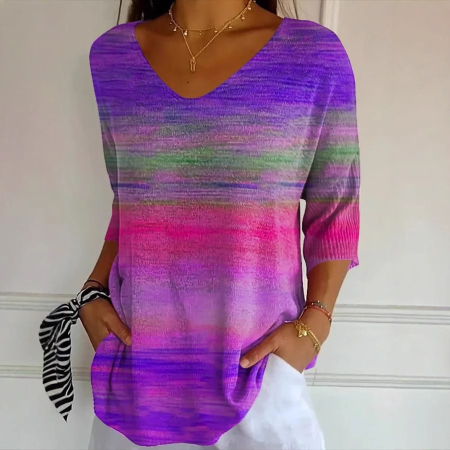 Cross-Border Amazon Independent Station New 3D Printed Women's European and American Fashion Floral V Neck Shirt Top Summer