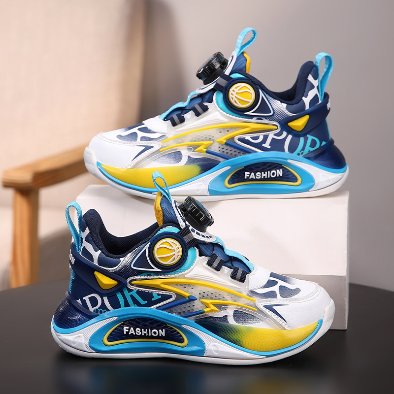 Zapatos de baloncesto para niños Zapatos para correr con botones para niños de mediana edad Primavera y otoño Nuevos zapatos deportivos de cuero impermeables para niños