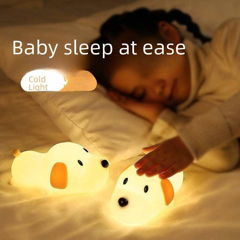 Creative Silly Puppy Night Light for Children, Clap-Activated Silicone USB Charger LED Desk Lamp, Cartoon Gift Smart Home Decor