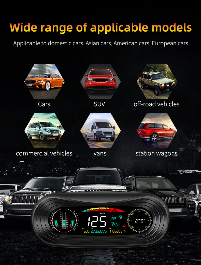 Car Portable Instrument Hud Head-Up Display Color Screen Car-Mounted Hud Portable High-Definition Off-Road Level and Slope Meter