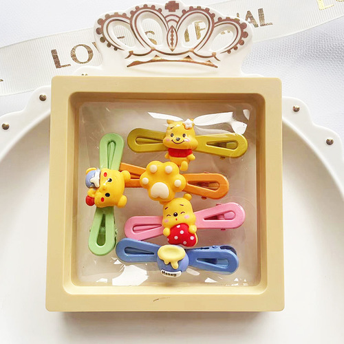 New Korean-style alloy octagonal child hair clip, bear-shaped octagonal clip, hair-friendly, for girls, resin forehead clip
