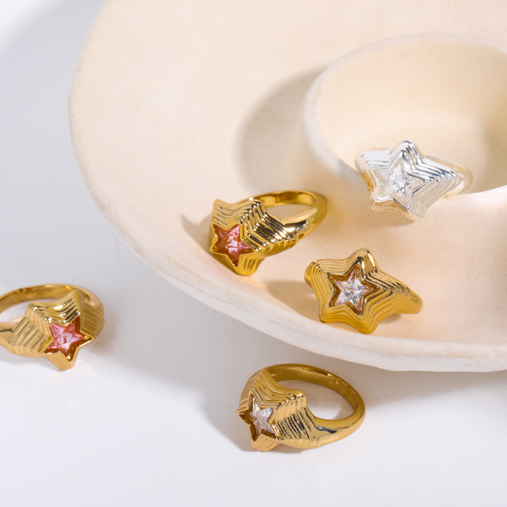 Fashion Star Copper Plating Inlay Zircon Rings 1 Piece