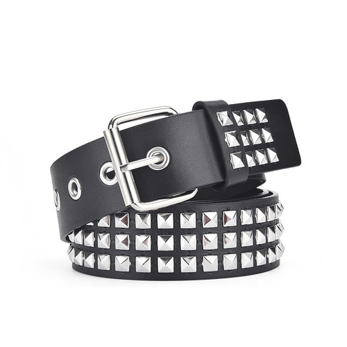 European and American punk men's belt square beads pyramid rivet belt catch beads unisex trousers belt cross-border model
