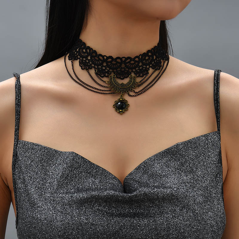 Gothic Style Simple Hollow-out Chain Multi-layer Lace Necklac display picture 2