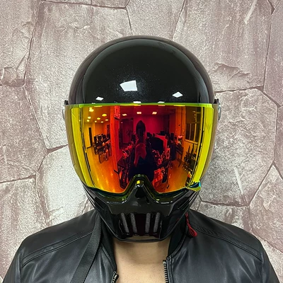 Motosiklet kaskı (dəbilqə) — Helmet for Men and Women, Full-Face - bright-black-with-titanium-dark-red-mirror-transparent-mirror-included-m