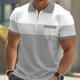 2026 oversized 3D printed men's polo shirt, European and American style striped color-block short-sleeve