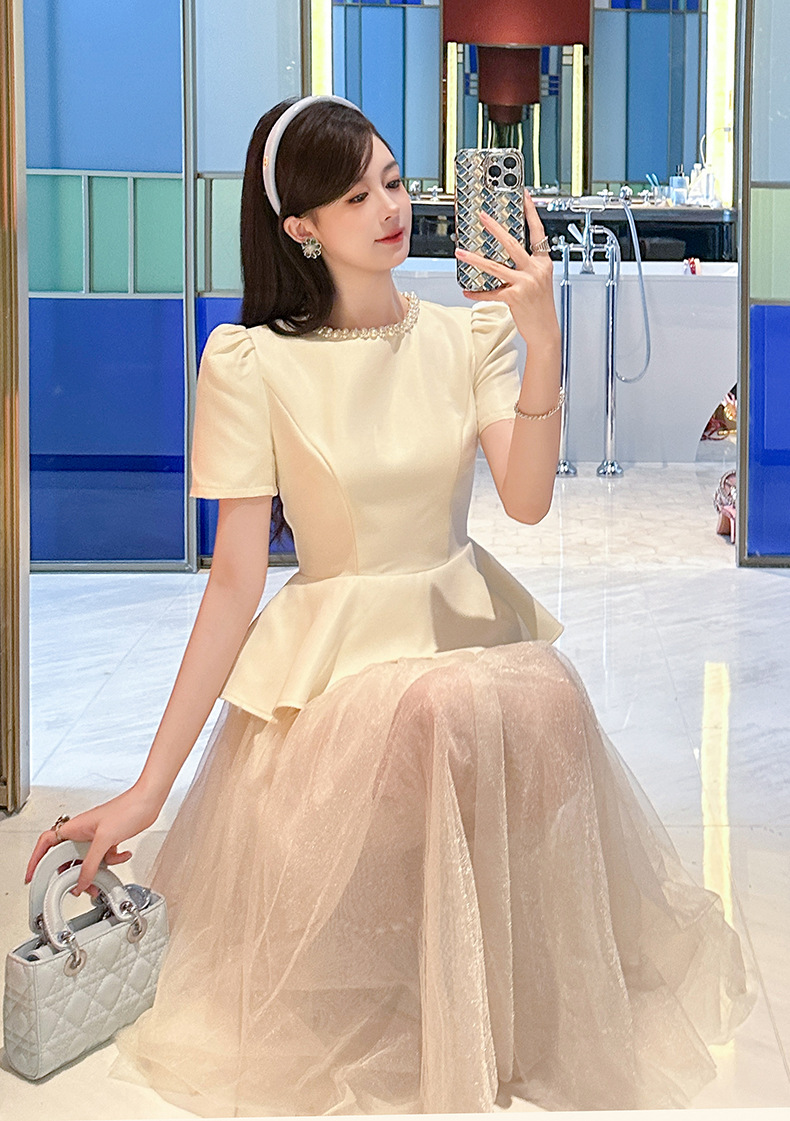 Đầm lưới phồng thon gọn thắt eo phong cách Pháp — Màu đen chi tiết 11