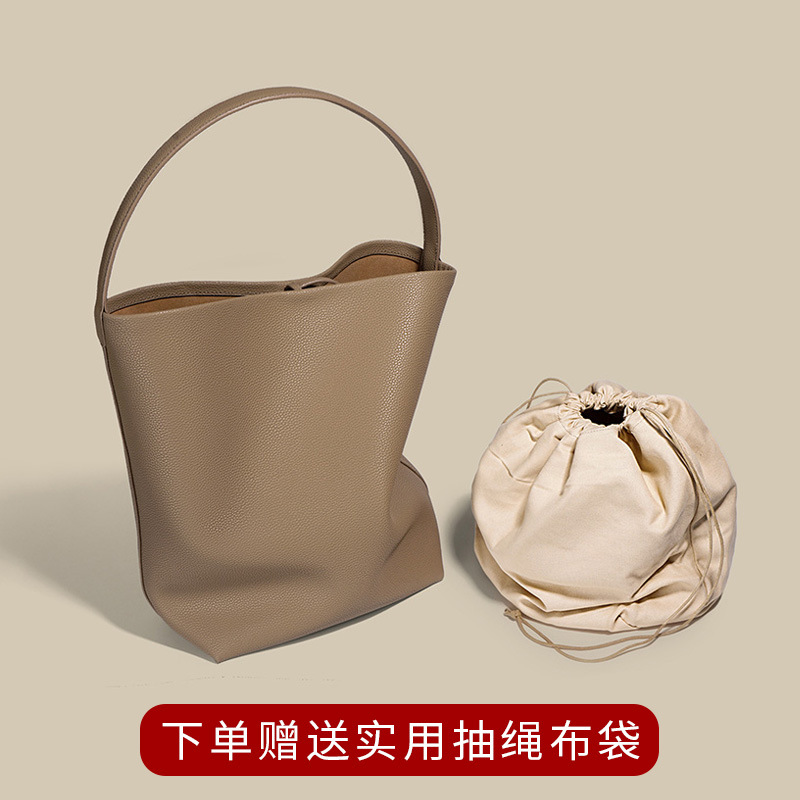 Bolsa de cubo de piel de vaca suave de las mujeres de Cercanías de gran capacidad de moda simple hombro de la axila bolsa grande de cuero genuino bolso de las mujeres de moda al por mayor