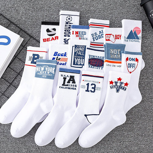 Cross-border ins couple cotton socks foreign trade sports basketball socks spring and summer white stockings wholesale men's mid-calf socks