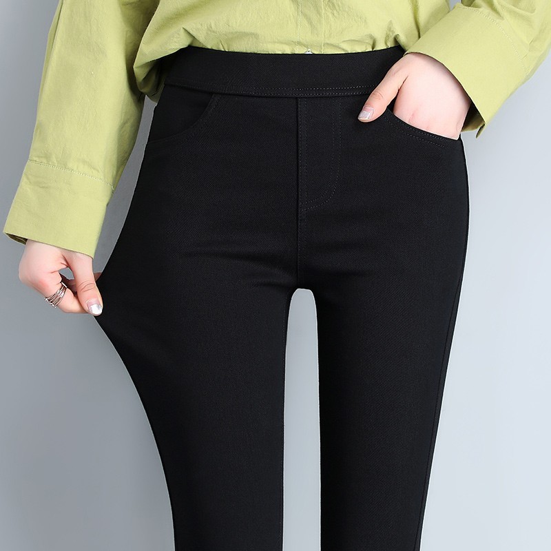 Spring and autumn elastic waist black trousers