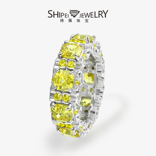 Shipei square 5*5 pagoda cutting 0.8 karat golden high carbon Diamond full diamond ring row ring 6-10# Optional